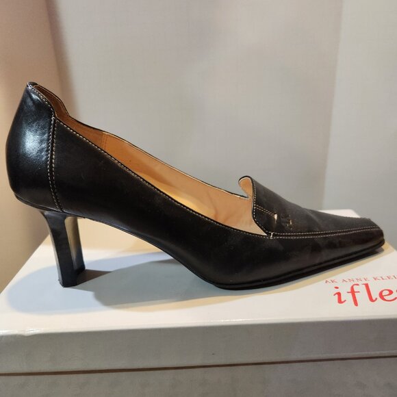 Anne Klein AK Fletcher Iflex Black Leather Slip On Pants Shoes sz 10 - Picture 2 of 10